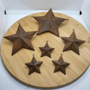 Set of 6 Small Tin Rustic Stars - Hangable - 4 Sizes